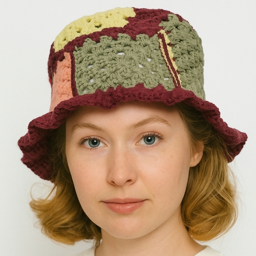 Hand Crafted Crochet Bucket Hat Oversized Multicolored Fall